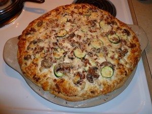 Homemade White Chicken Alfredo Pizza on the best crust ever