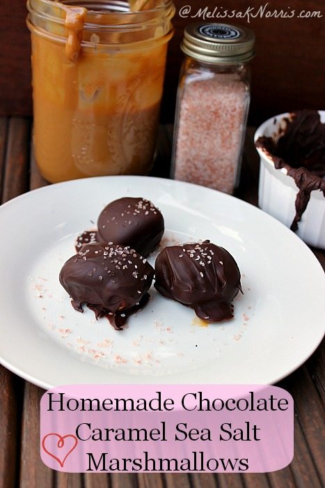 Homemade Chocolate Caramel  Covered Sea Salt Marshmallows Recipe here http://melissaknorris.com/2014/02/04/homemade-chocolate-caramel-covered-marshmallows-sea-salt/ These are so easy and best part gluten and gmo free! Perfect for the kids to help make.