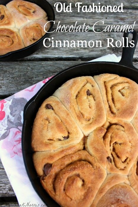 Everything tastes better in cast iron. These chocolate caramel cinnamon rolls create a yummy caramel sauce right in the pan, no frosting needed! And it uses coconut oil for the caramel sauce. Grab this now for fall baking, plus directions to make dough the night before and bake in the morning. 