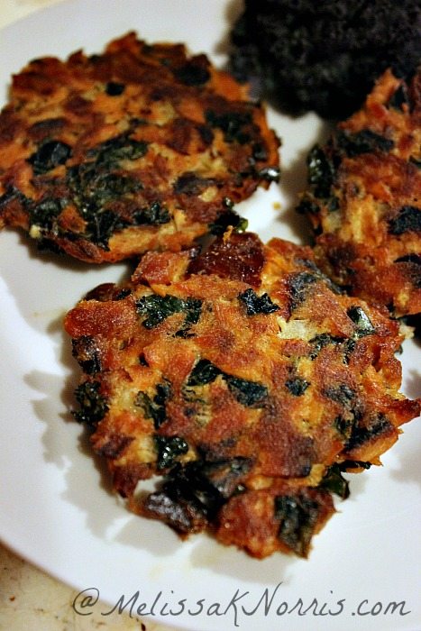 Kale Salmon Cakes, gluten and dairy free, and paleo. Recipe at MelissaKNorris.com