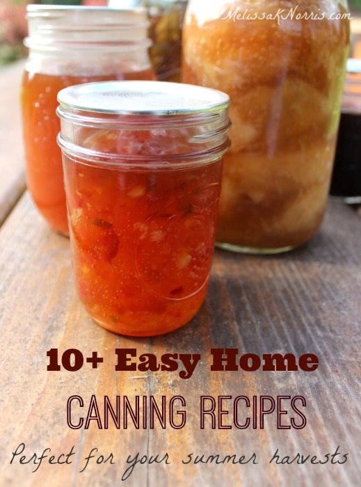 10+ easy home canning recipes. Perfect to take advantage of coming summer harvests to stock y our pantry and build your home food storage. Which is your favorite?