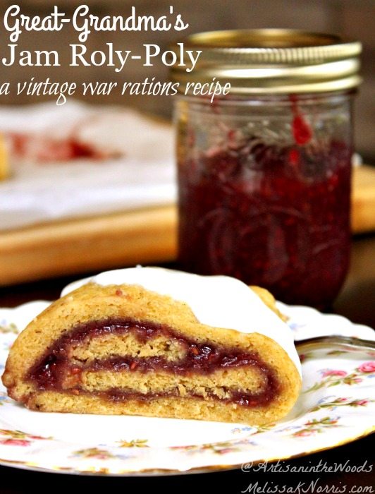 Anyone else love old-fashioned frugal recipes without the processed ingredients? This is her great-grandmother's jam roly-poly recipe made during the war time rationing. You can change the flavor by the jam. This is going in our holiday baking! Great way to use up jam and no extra sugar. Yumm!