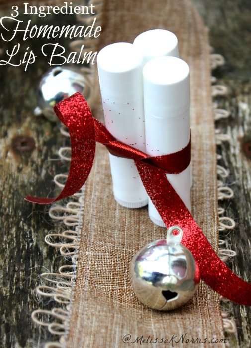 Need a frugal gift? This easy homemade lip balm only uses 3 natural ingredients. Step by step tutorial and tips on how to make your own homemade lip balm. Perfect for gifts, especially during the winter months!