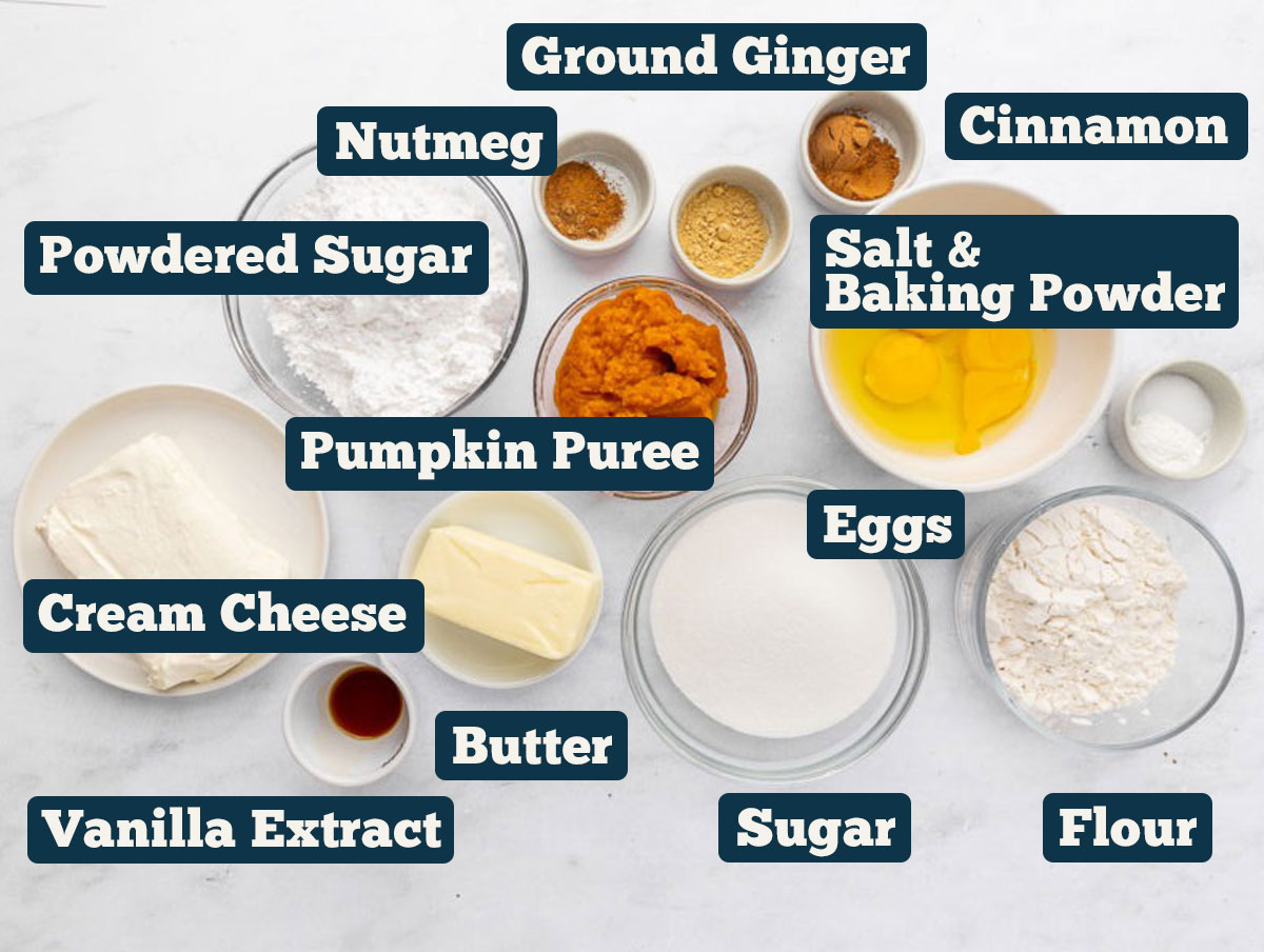 Ingredients for the easy pumpkin roll cake recipe.