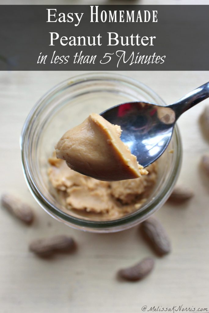 How to make homemade peanut butter in less than 5 minutes! Best part, no oil separation and no high fructose corn syrup or added sugar. Grab the recipe here!