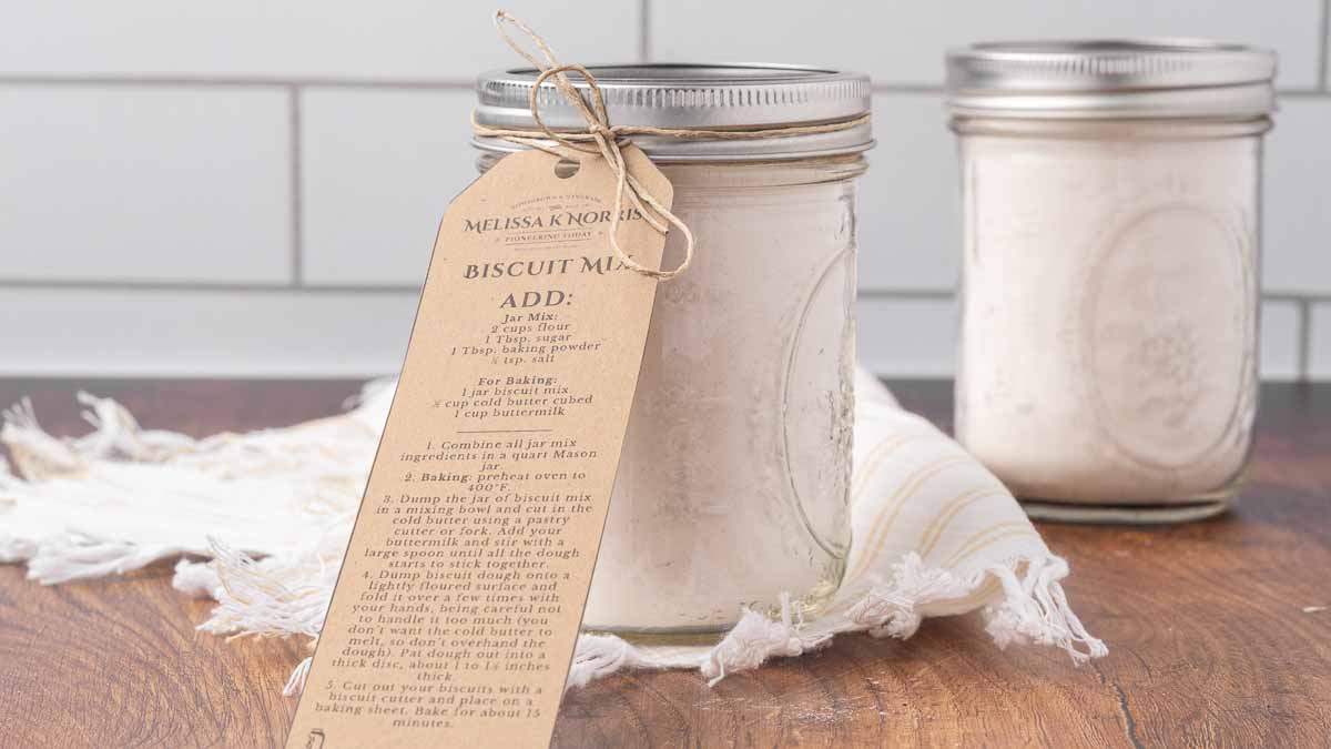 A jar full of biscuit mix.