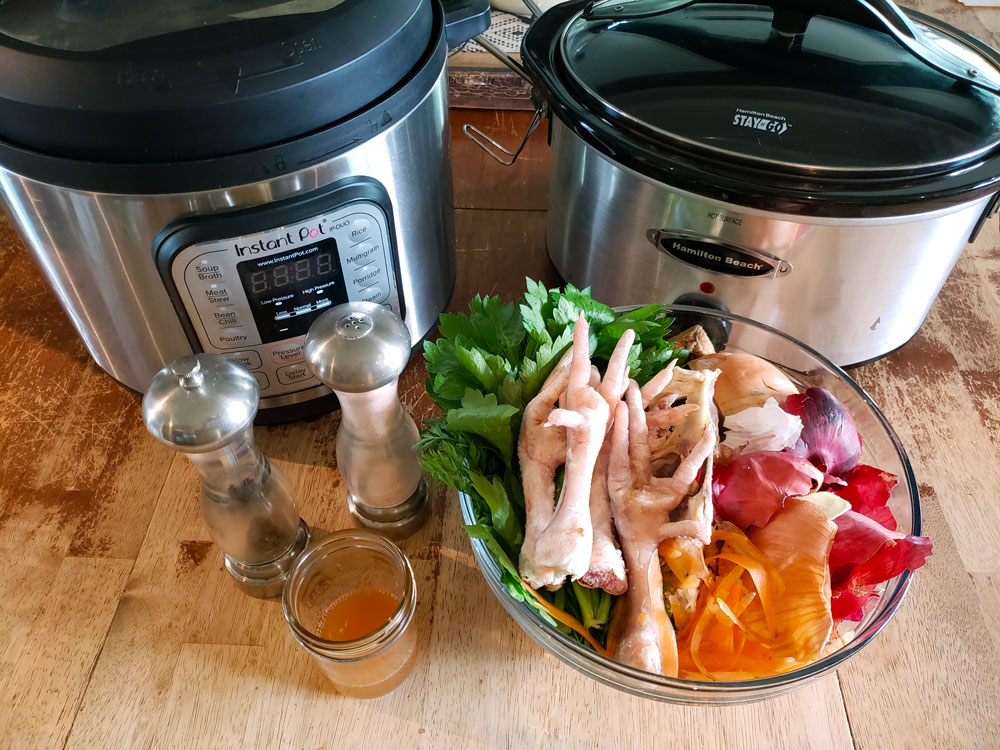 Broth boiling in a large pot.