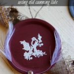 Image of a homemade Christmas ornament with text overlay, "Homemade Christmas Ornament using old canning lids".
