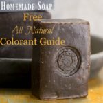 Close up image of a bar of soap with decorative stamping. Text overlay says. "How to Make Soap, All Natural Colorant Guide".