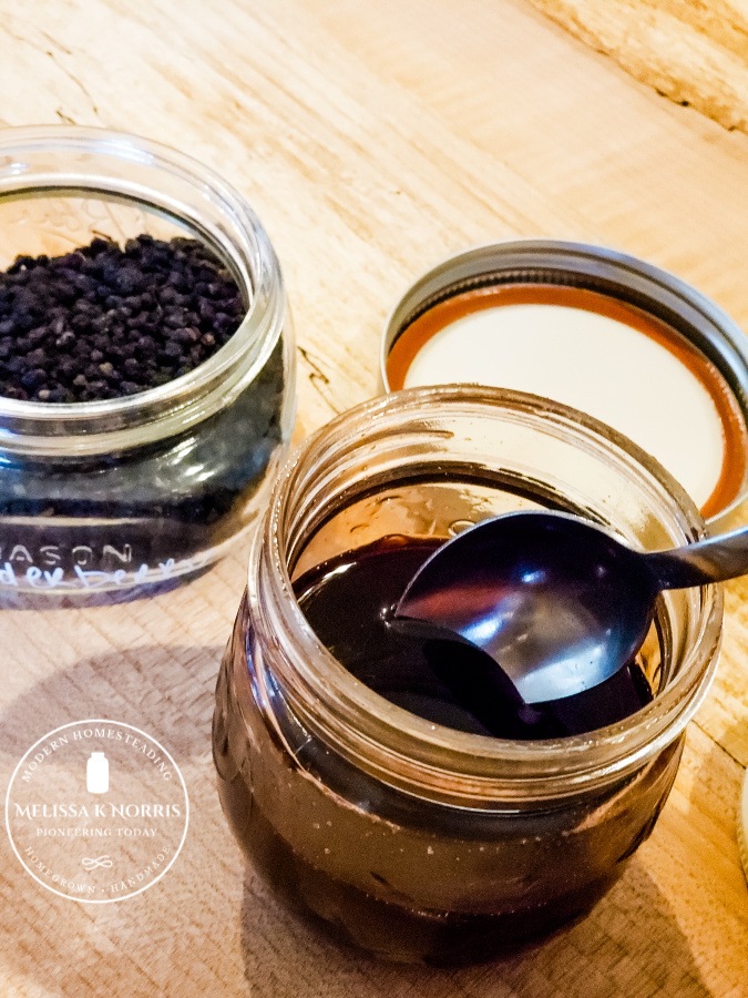 Elderberry Syrup in a jar.