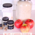 Pinterest pin with an image of the ingredients needed to make homemade apple pie filling.