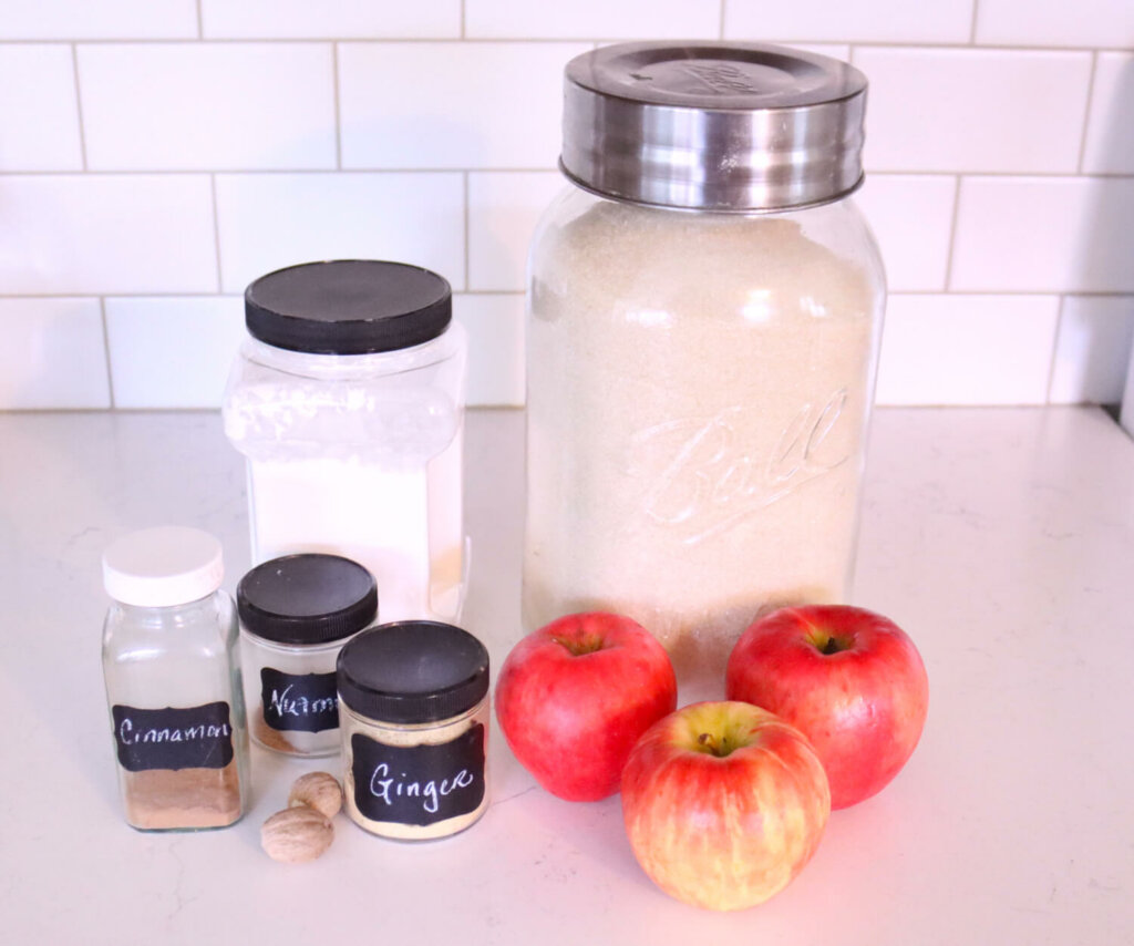 Ingredients needed to make apple pie filling.