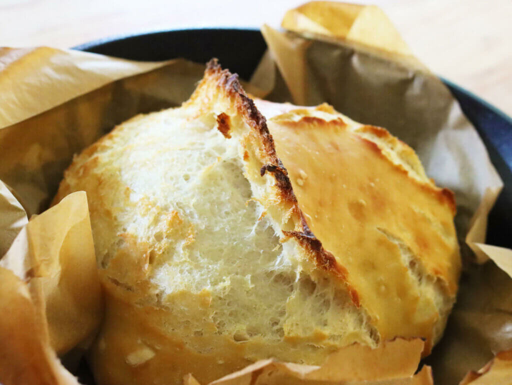 No-knead sourdough cooked in a cast-iron pot what?