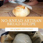 Pinterest pin with two images of homemade artisan bread.