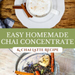Pinterest pin for homemade chai tea concentrate (and dirty chai latte recipe).