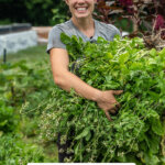 Pinterest pin with images of a woman working on the homestead gardening and taking care of animals.