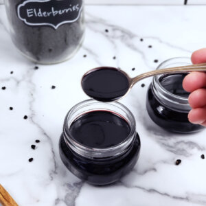 A spoonful of elderberry syrup.
