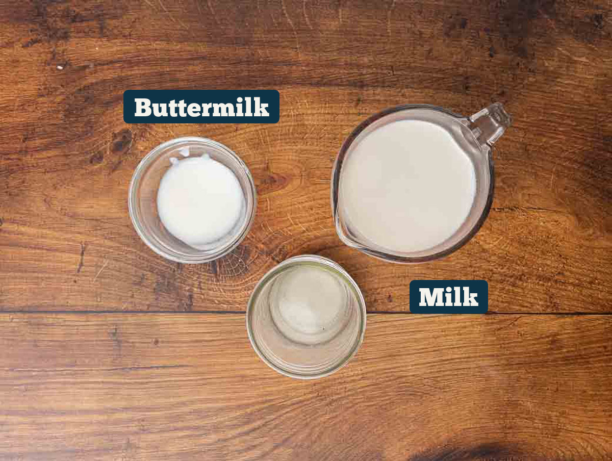 Homemade buttermilk ingredients: milk and buttermilk.