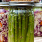 Pinterest pin for the ultimate guide to fermented vegetables. Image of fermented vegetables.