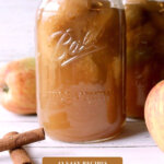 Pinterest pin for how to preserve apples at home 12 different ways. Image of a jar of canned apple pie filling.