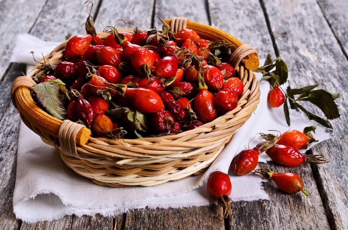 Rosehips in a basket.