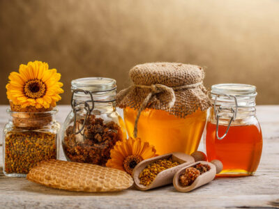 Bee products, honey, honeycomb, propolis, etc.