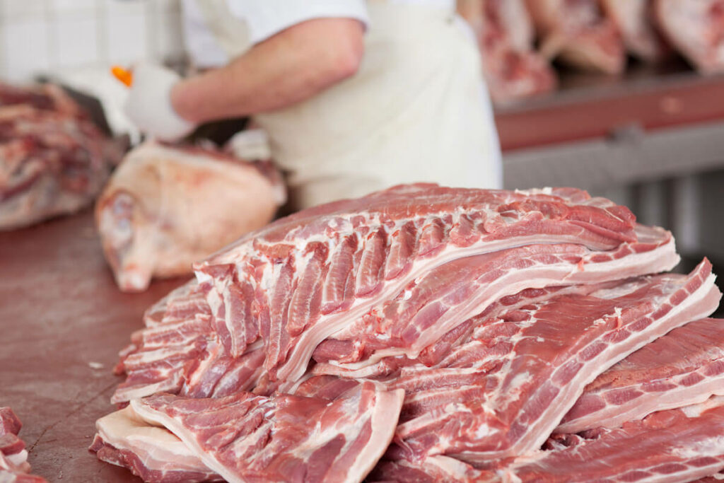 Pork being butchered.