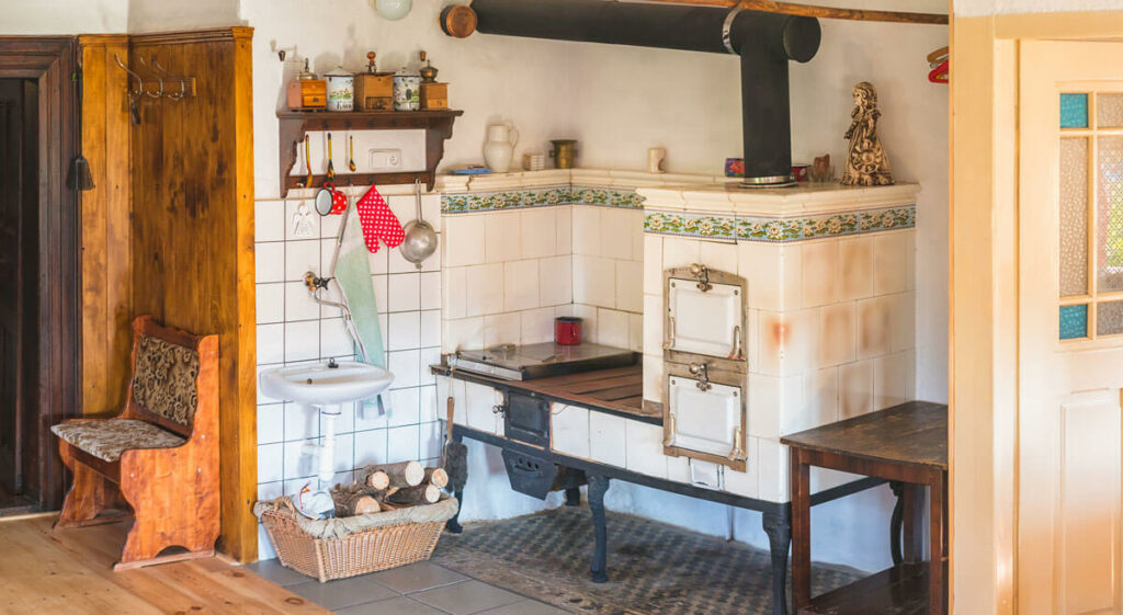 Old fashioned kitchen and wood burning cook stove.