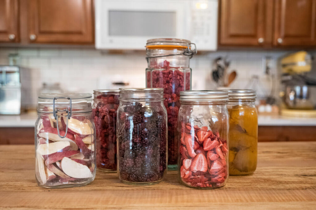 Jars of freeze dried fruit.