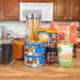 Various food items on a kitchen counter.