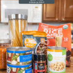 Pinterest pin for long-term food storage supply and stocking your pantry. Images of pantry staples.
