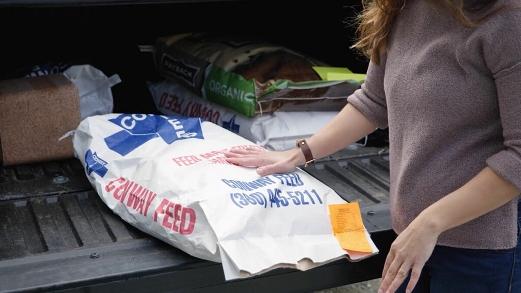 A bag of pig feed. 