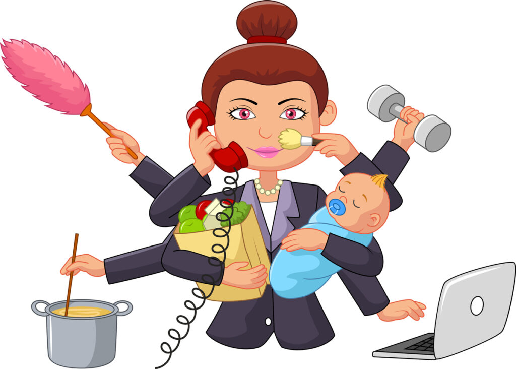 A vector image of a woman doing multiple things at once.