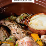 Pinterest pin for how to cook rabbit the right way. Images of cooked rabbit dishes.