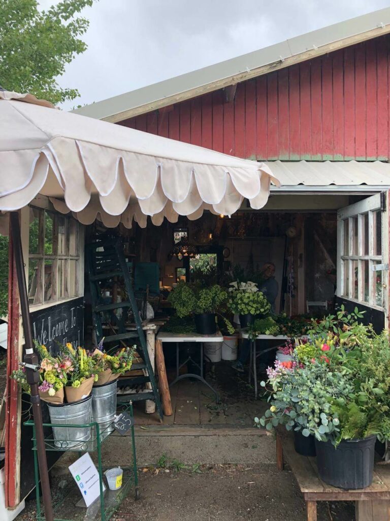 A flower stand to buy fresh cut flowers.