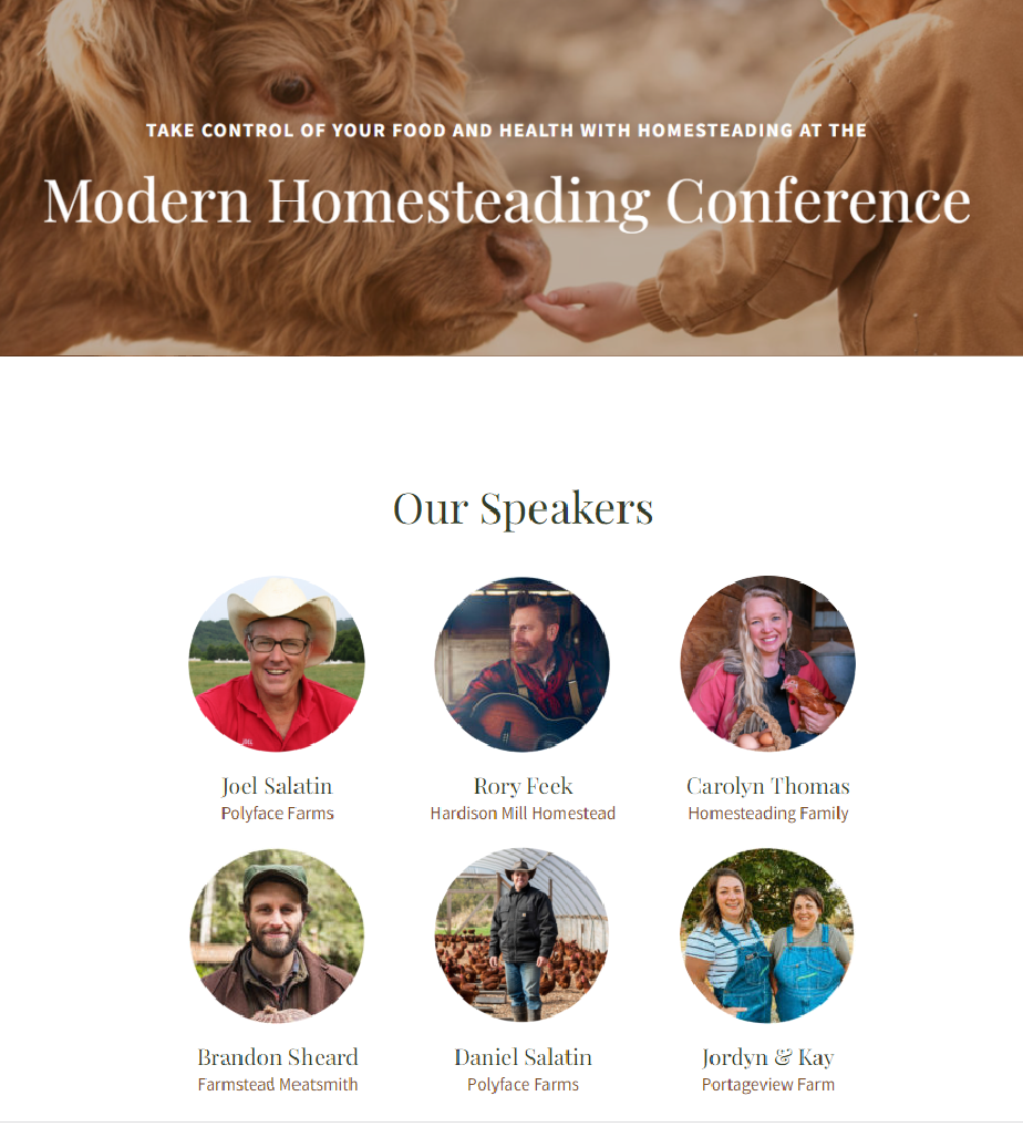 Speaker list of the modern homesteading conference.