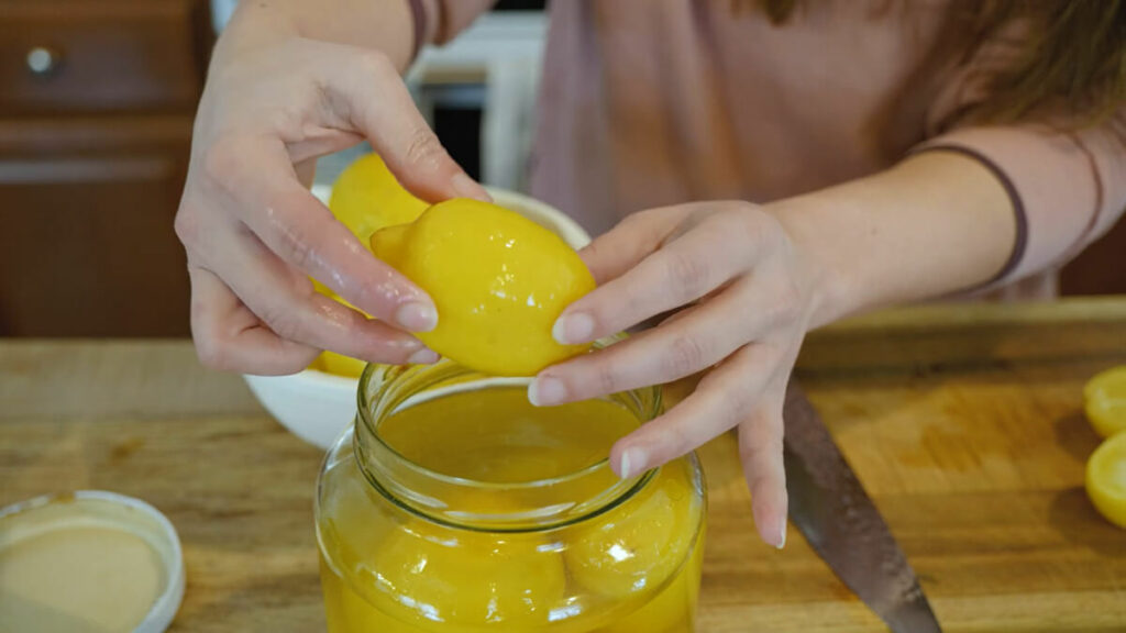A fermented lemon out of the jar.