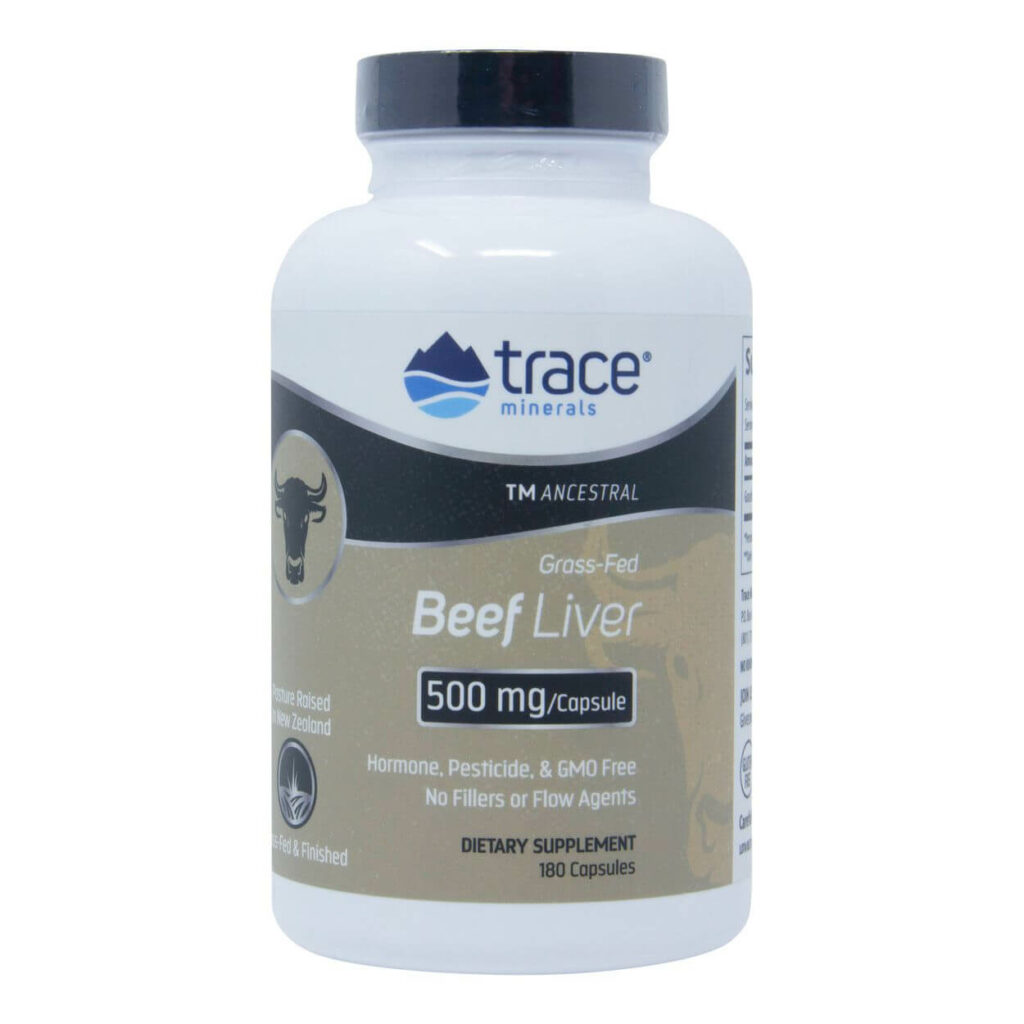 Trace Minerals beef liver supplement bottle.