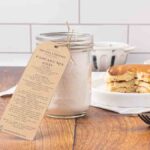 Homemade pancake mix in a glass jar.