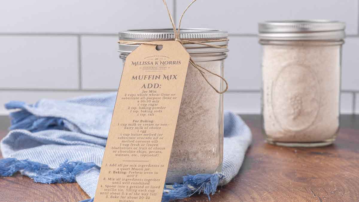 A jar of prepared homemade muffin mix.