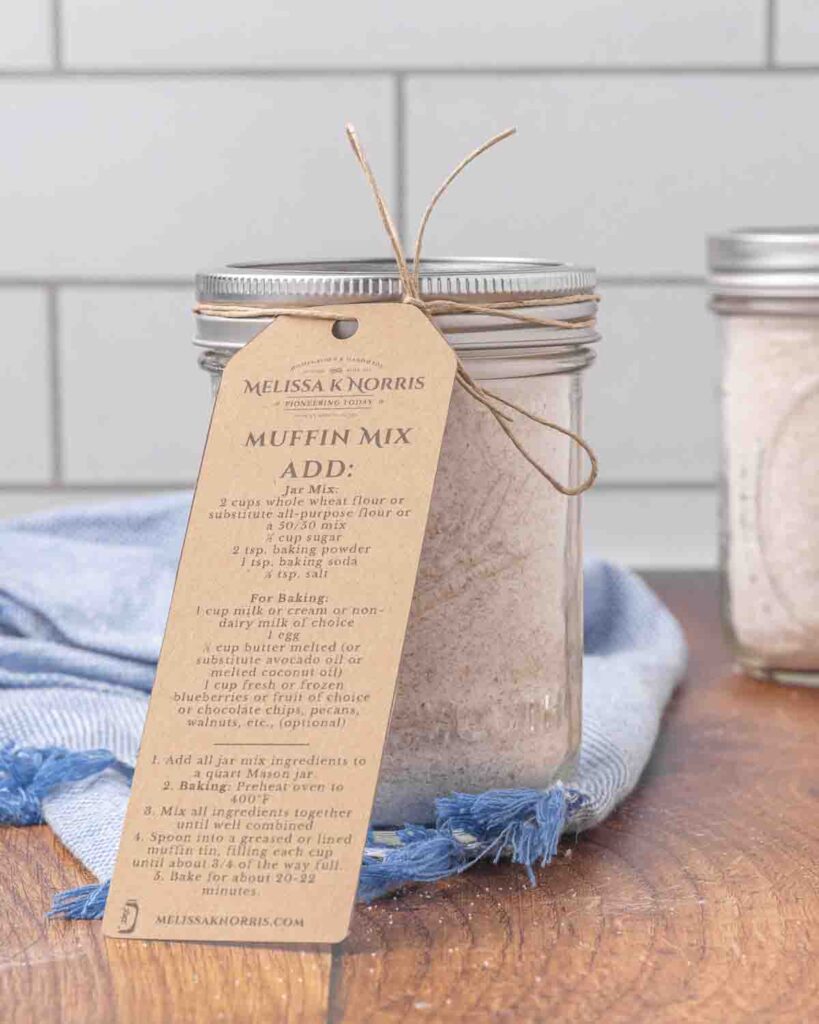A jar of prepared homemade muffin mix.