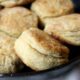 Buttermilk biscuits in a cast iron pan.