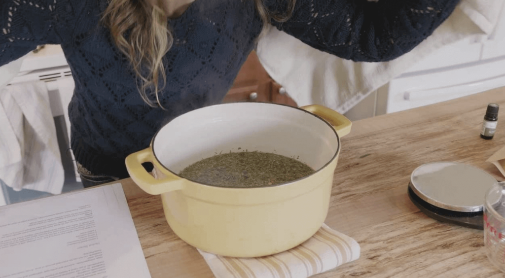 Herbal steam in a large pot.