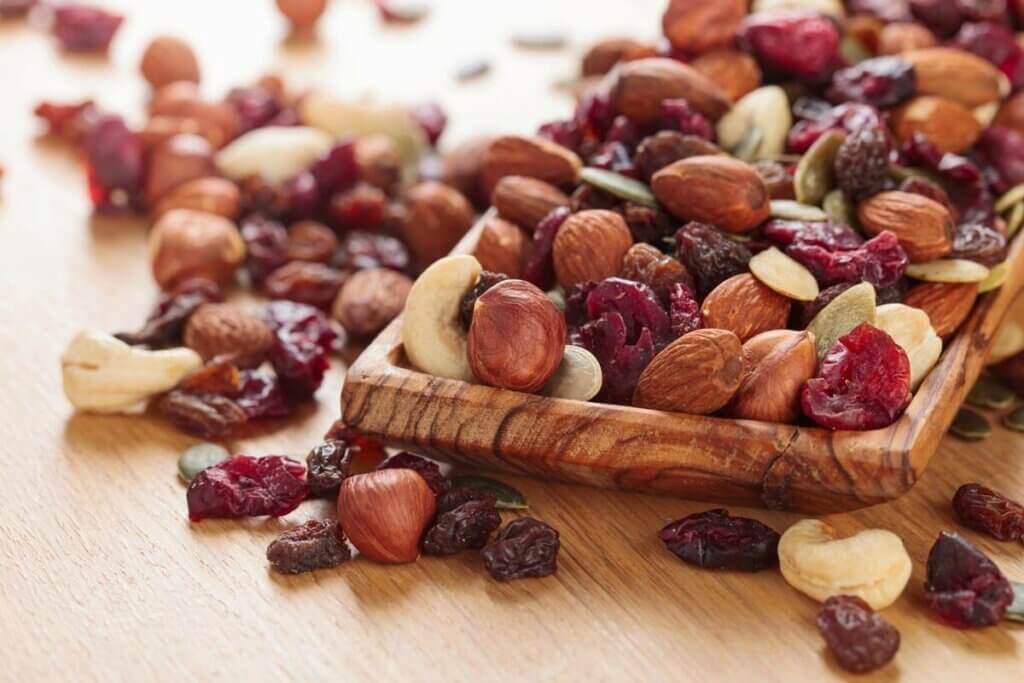 Dried fruit and nuts.