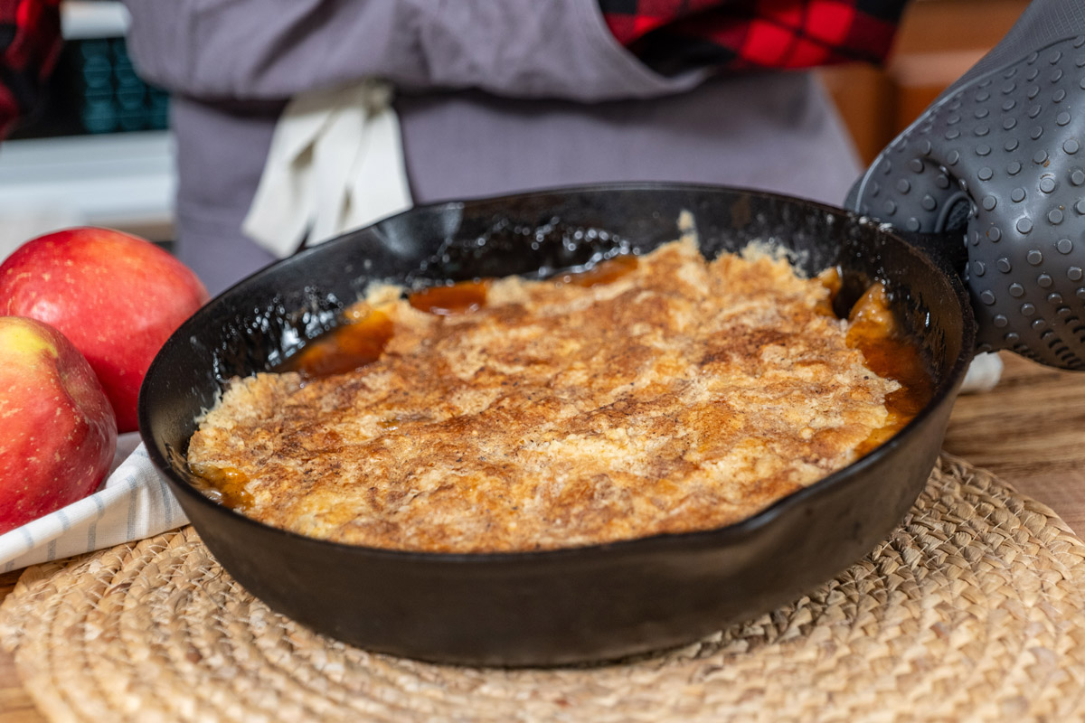 Dump cake in a cast iron skillet.
