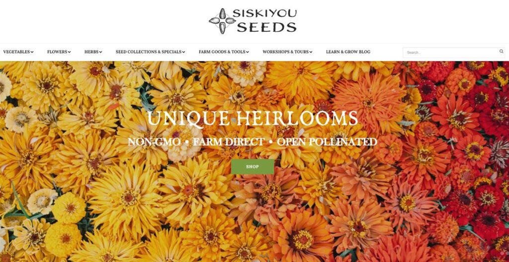 Siskiyou Seeds website homepage.