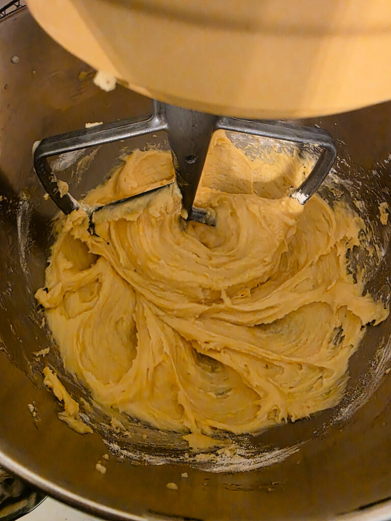 homemade short cake batter in a stand mixing bowl