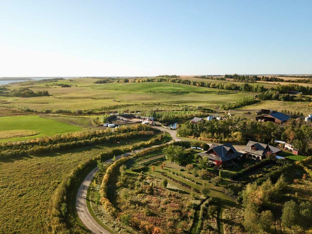 View of a homestead from the air.