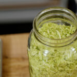 A close up jar of freeze dried zucchini.