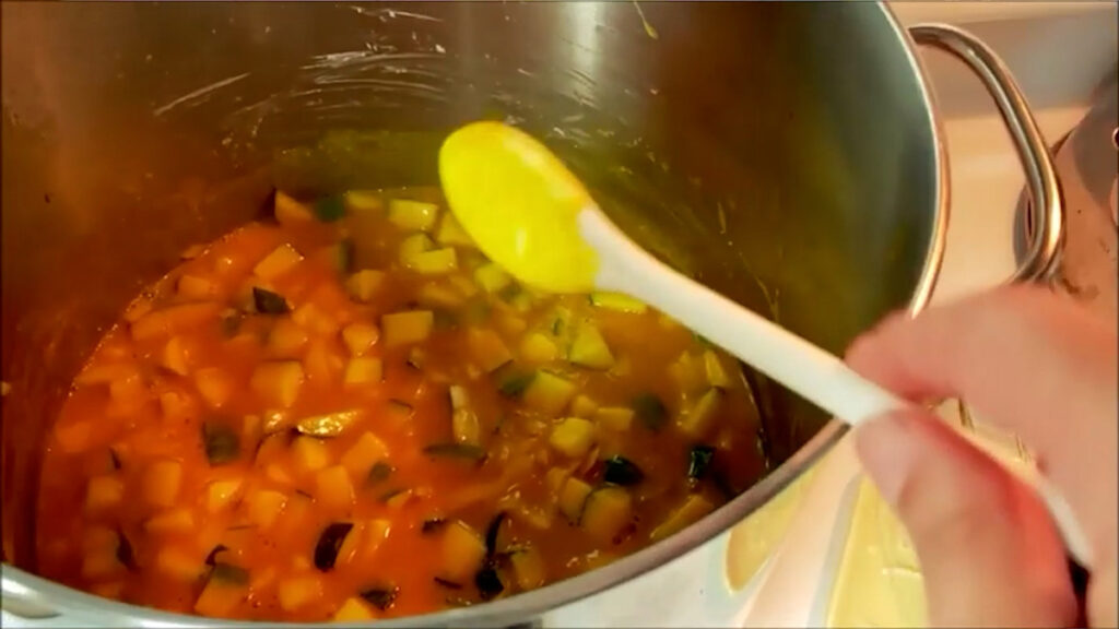 A pot of zucchini mustard pickles.